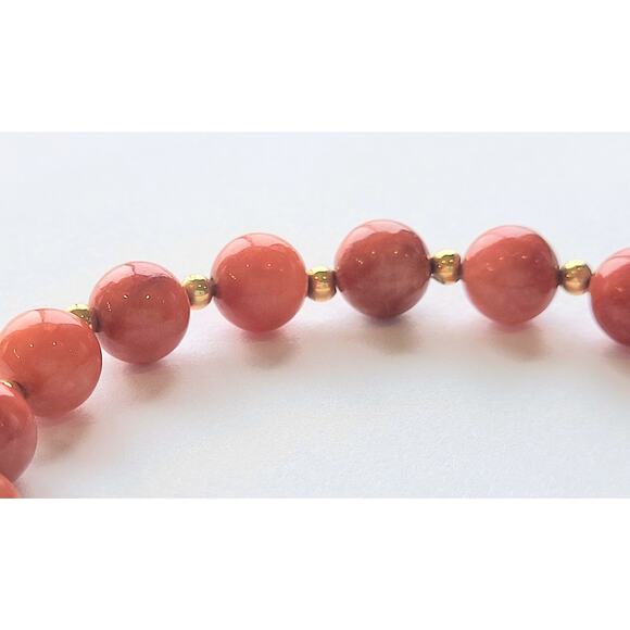 14K Vintage Red Jade Jadeite + Gold Bead Bracelet FREE SHIPPING - Picture 7 of 7
